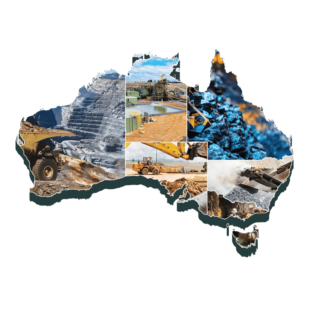 Map of Australia overlaid with mine and quarry site