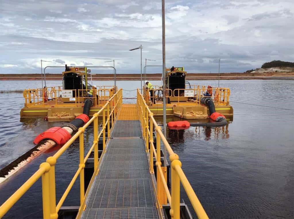 pontoon mounted diesel pumpsets an walkway