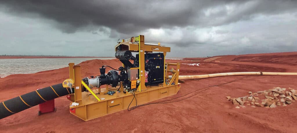 Aquaflo Hire skid mounted pumpset with ominous rain clouds in the background