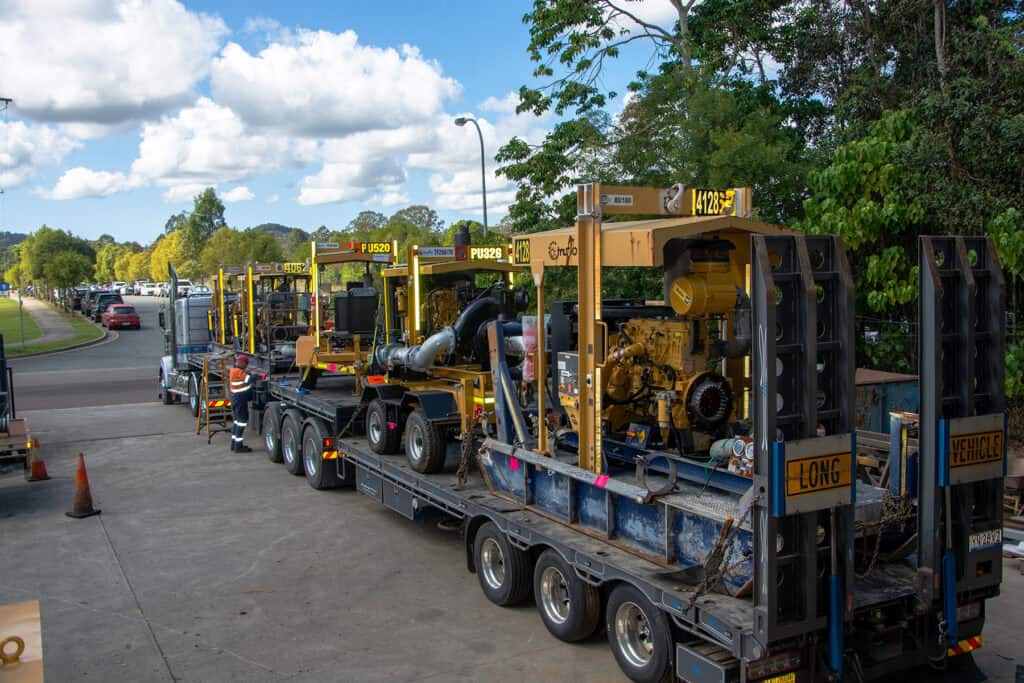 Aquaflo Hire pumpsets on back of truck ready for despatch