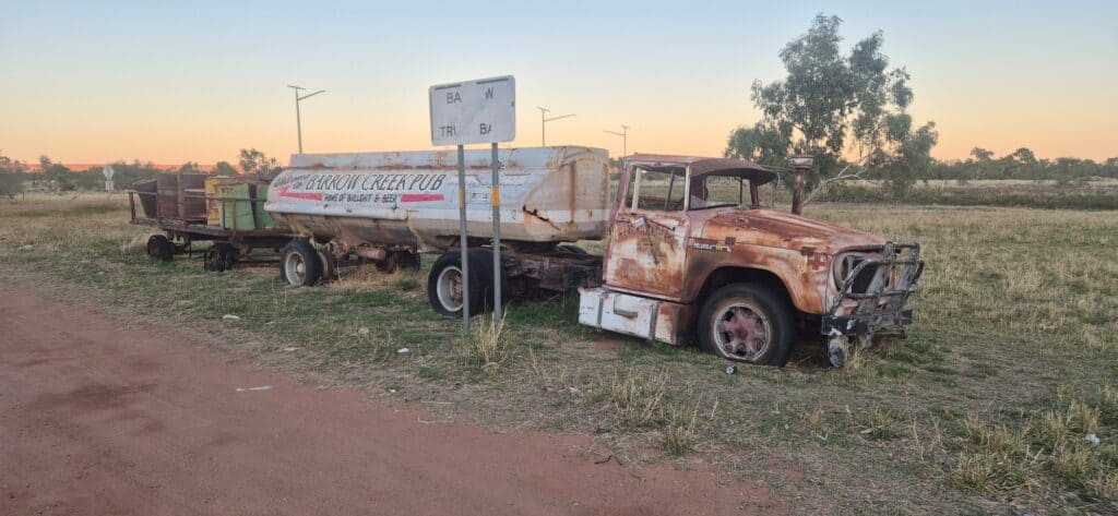 Barrow Creek Hotel Sign on dead tanker Northern Territory